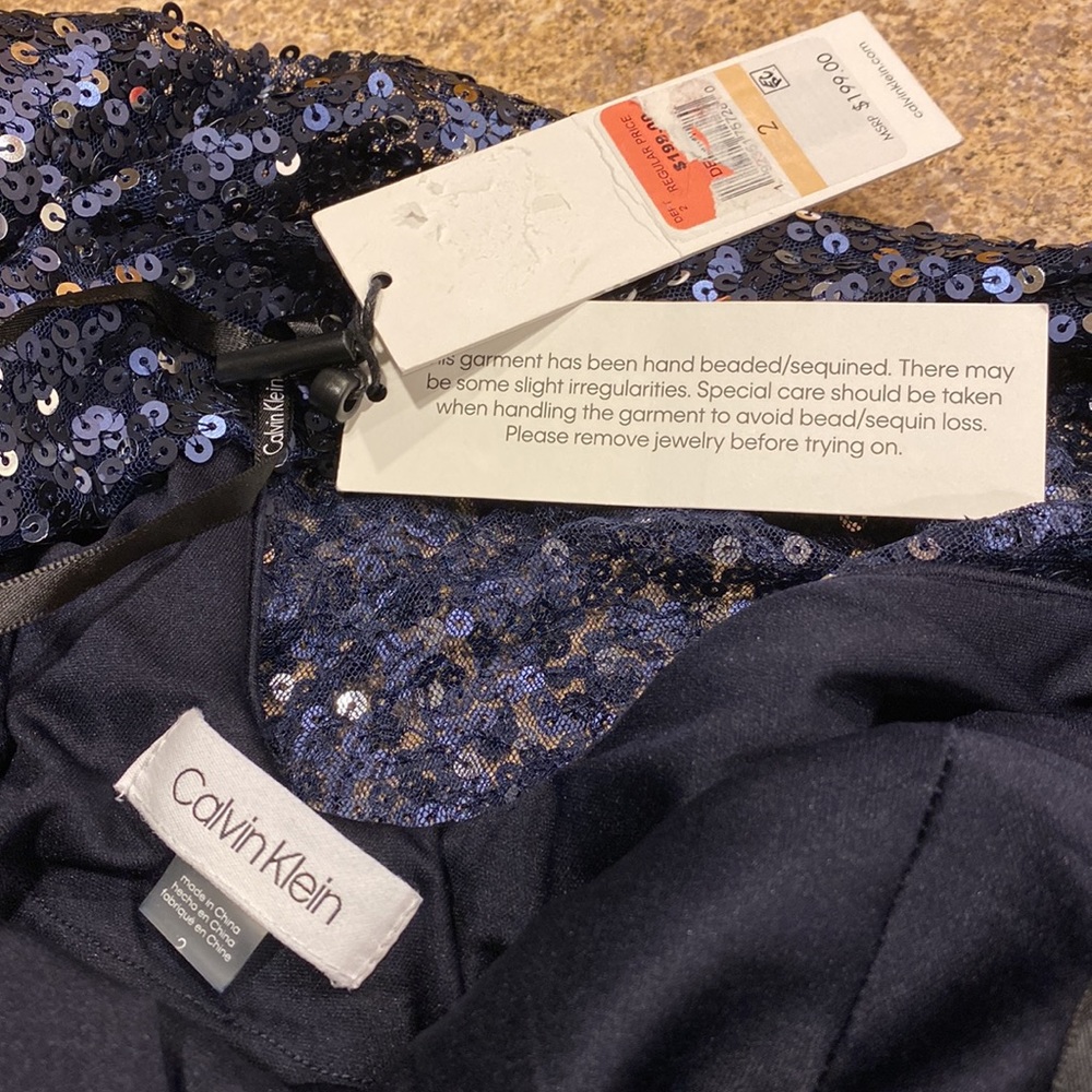 NWT Calvin Klein Blue Sequin Cocktail Social Event Dressy Dress Size 2 - Picture 13 of 16